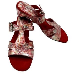 HELLE COMFORT Red Silver shimmery Slip on Shoes Size 6.5/7